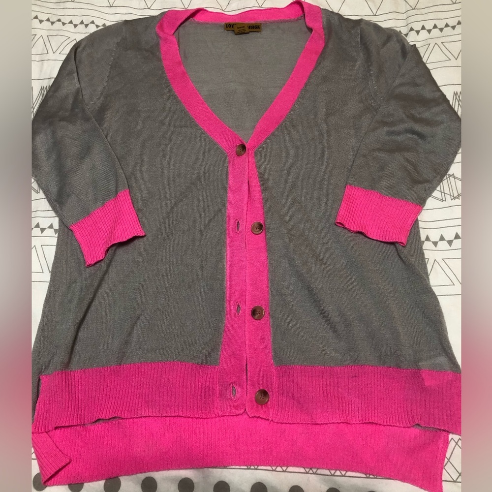 Love By Design Gray and Pink Cardigan